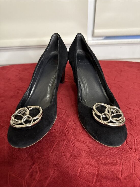Stuart Weitzman Shoes - Stuart Weitzman Shoes Womens 7.5 Black Suede Pumps Block Heel embellishment